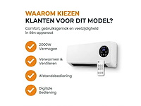 2-in-1 ventilator en verwarming 2000w – wandgemonteerde ventilatorkachel met timer, thermostaat en afstandsbediening – energiezuinig model (4x) - afbeelding 5 van  6