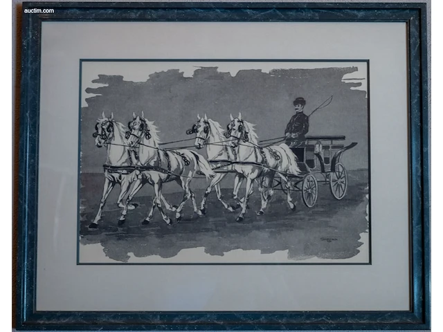 2 ingelijste prenten met paardenspannen / koetsen - afbeelding 2 van  2