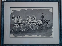 2 ingelijste prenten met paardenspannen / koetsen - afbeelding 2 van  2