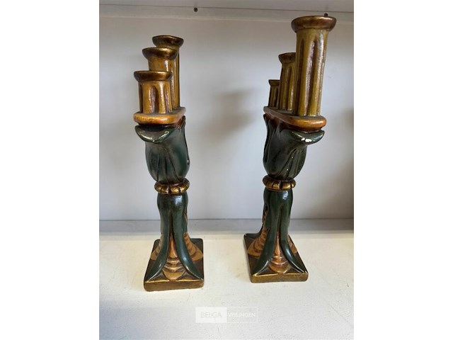 2 kandelaars met bladvormige deco - afbeelding 2 van  2