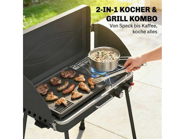 2 kw 2-branders 2-in-1 draagbare gasgrill met brandfunctie - afbeelding 4 van  5