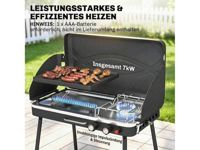 2 kw 2-branders 2-in-1 draagbare gasgrill met brandfunctie - afbeelding 5 van  5