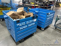 2 metalen rolcontainers op wielen, merk bauer sudlohn, type bsk-r 90, bouwjaar 2016