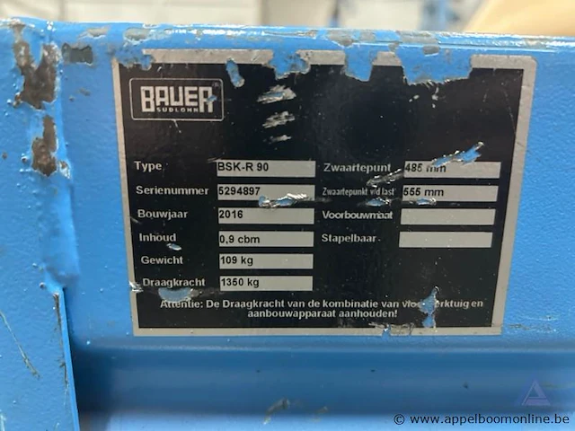 2 metalen rolcontainers op wielen, merk bauer sudlohn, type bsk-r 90, bouwjaar 2016 - afbeelding 2 van  3