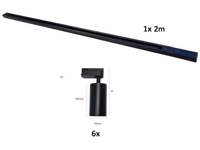 2 meter railsysteem met 6 st railspot gu10 fitting met ring (1x) - afbeelding 5 van  7