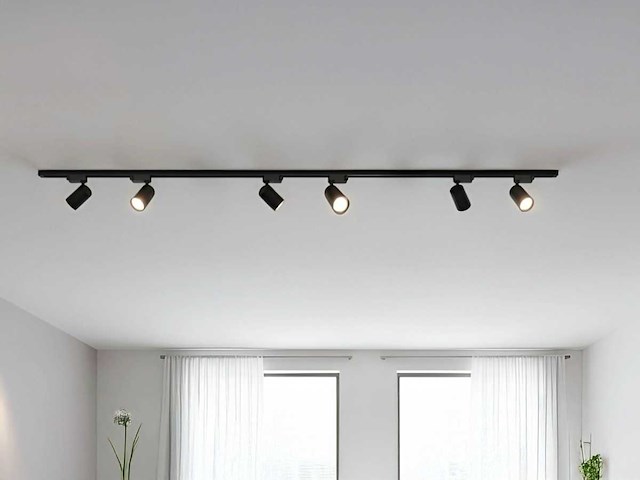 2 meter railsysteem met 6 st railspot gu10 fitting met ring(1x) - afbeelding 1 van  2