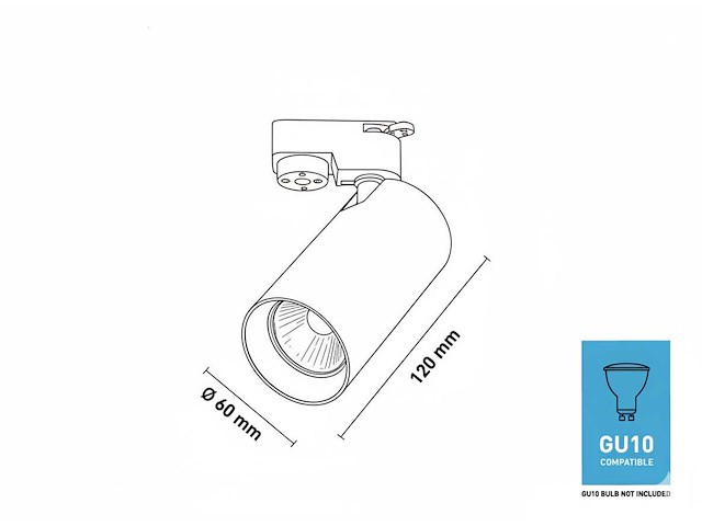 2 meter railsysteem met 6 st railspot gu10 fitting met ring(2x) - afbeelding 1 van  2