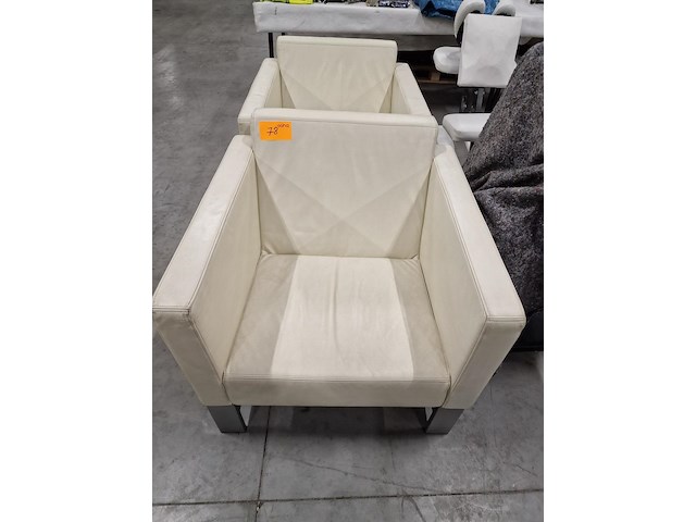 2 moderne fauteuils, witbeige leder drisag - afbeelding 2 van  5