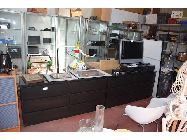 2 moderne zwarte ladekasten met 6 laden 160x50x78 cm, spiegel - afbeelding 1 van  8