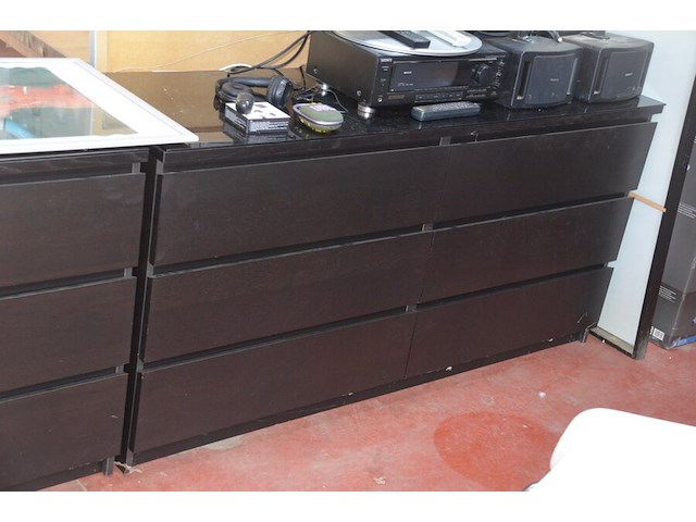 2 moderne zwarte ladekasten met 6 laden 160x50x78 cm, spiegel - afbeelding 3 van  8