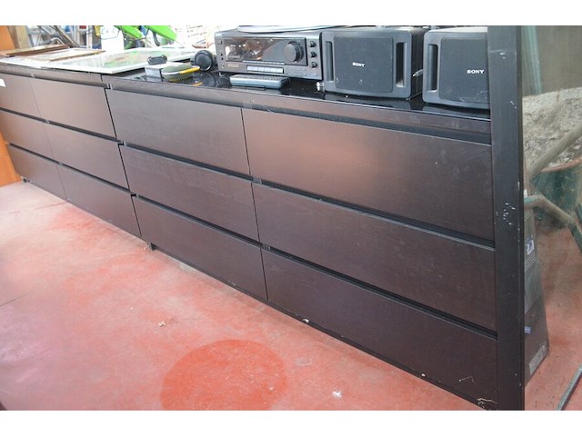 2 moderne zwarte ladekasten met 6 laden 160x50x78 cm, spiegel - afbeelding 4 van  8