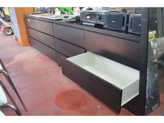 2 moderne zwarte ladekasten met 6 laden 160x50x78 cm, spiegel - afbeelding 5 van  8