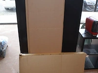 2 open kasten met vier vakken in zwartbruin ikea kallax 77x77 cm, bruin tafelblad ikea idasen 160x80 cm, 3 pakketten zwarte grenen woood connect 2-deurs kast met lades 195x94x53 cm (13,14,15) - afbeelding 6 van  8