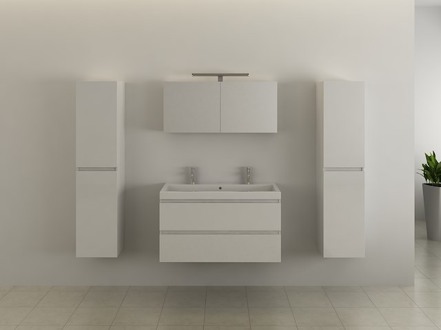 2-persoons badkamermeubel 100 cm hoogglans wit - incl. kranen - afbeelding 1 van  6