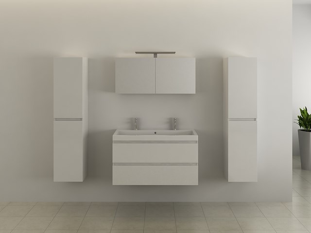 2-persoons badkamermeubel 100 cm hoogglans wit - incl. kranen - afbeelding 2 van  5