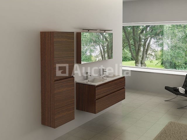 2-persoons badkamermeubel 120 cm donker hout decor - incl. kranen - afbeelding 1 van  1