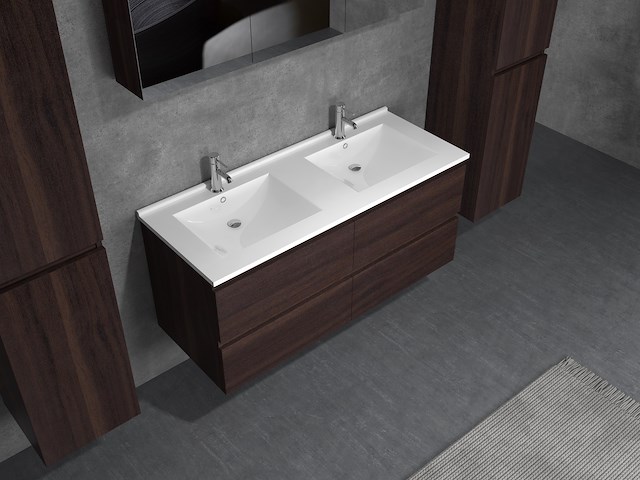 2-persoons badkamermeubel 120 cm donker hout decor - incl. kranen - afbeelding 2 van  4