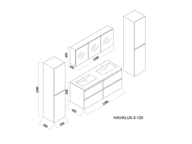 2-persoons badkamermeubel 120 cm hoogglans antraciet - incl. kranen - afbeelding 1 van  5