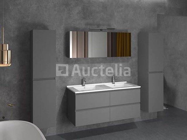 2-persoons badkamermeubel 120 cm hoogglans antraciet - incl. kranen - afbeelding 3 van  5