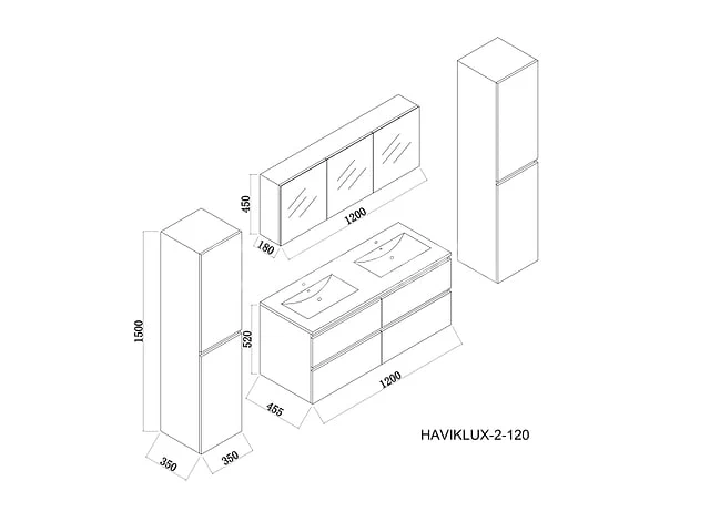 2-persoons badkamermeubel 120 cm hoogglans antraciet - incl. kranen - afbeelding 4 van  5