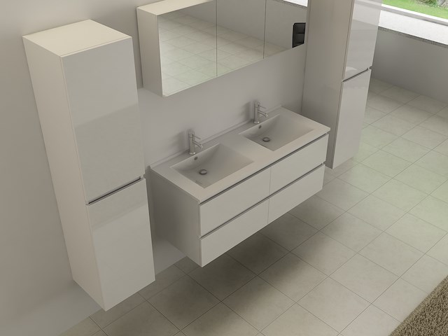 2-persoons badkamermeubel 120 cm hoogglans wit - incl. kranen - afbeelding 1 van  6