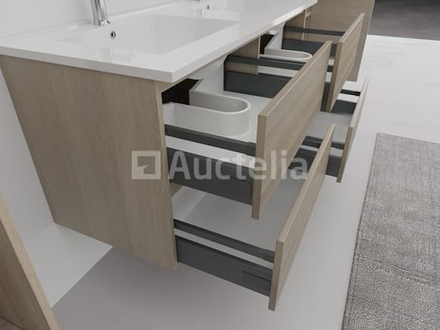2-persoons badkamermeubel 120 cm licht hout decor - incl. kranen - afbeelding 1 van  6