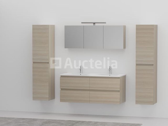 2-persoons badkamermeubel 120 cm licht hout decor - incl. kranen - afbeelding 3 van  6