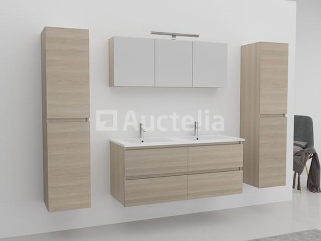 2-persoons badkamermeubel 120 cm licht hout decor - incl. kranen - afbeelding 4 van  6