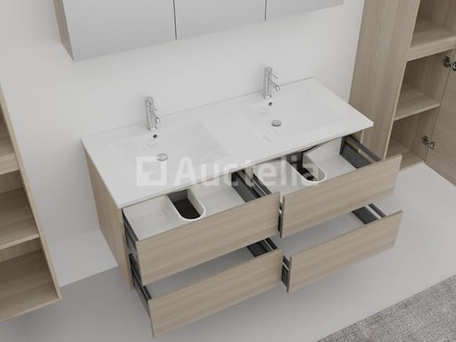 2-persoons badkamermeubel 120 cm licht hout decor - incl. kranen - afbeelding 6 van  6