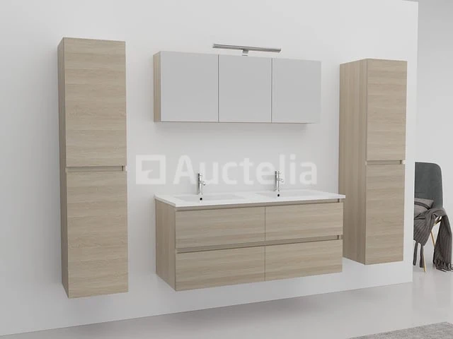 2-persoons badkamermeubel 120 cm licht hout decor - incl. kranen - afbeelding 1 van  6