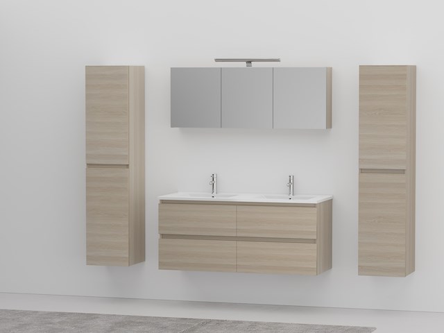 2-persoons badkamermeubel 120 cm licht hout decor - incl. kranen - afbeelding 6 van  6