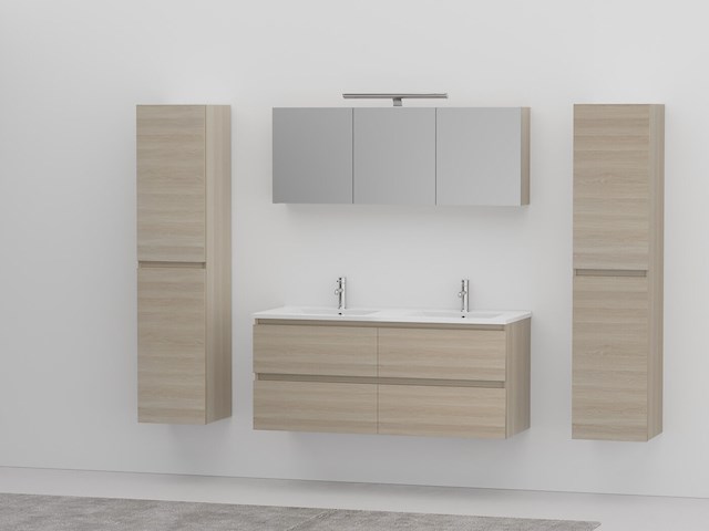 2-persoons badkamermeubel 120 cm licht hout decor - incl. kranen - afbeelding 1 van  6