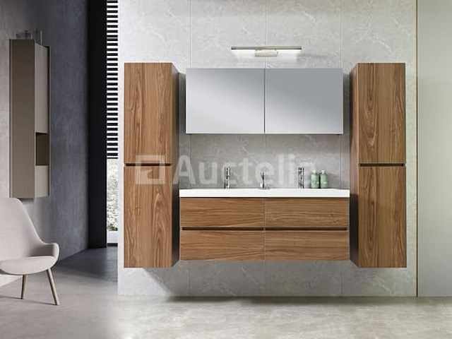 2-persoons badkamermeubel 120 cm natural hout decor - incl. kranen - afbeelding 2 van  12