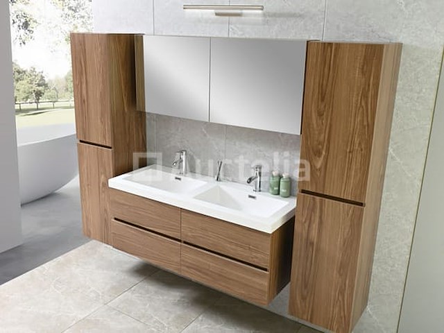 2-persoons badkamermeubel 120 cm natural hout decor - incl. kranen - afbeelding 9 van  12