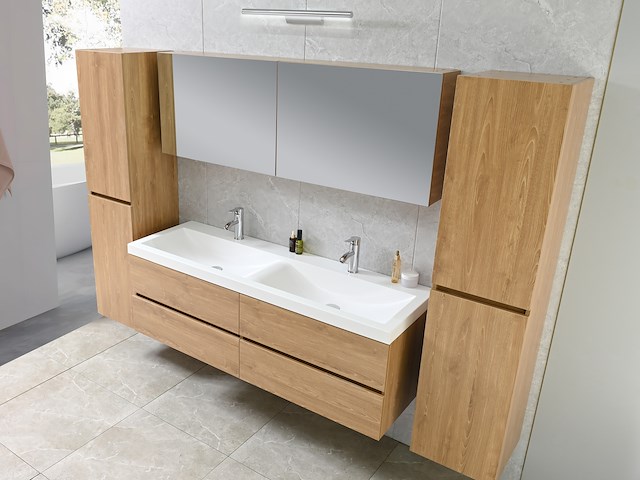 2-persoons badkamermeubel 120 cm natural hout decor - incl. kranen - afbeelding 8 van  56