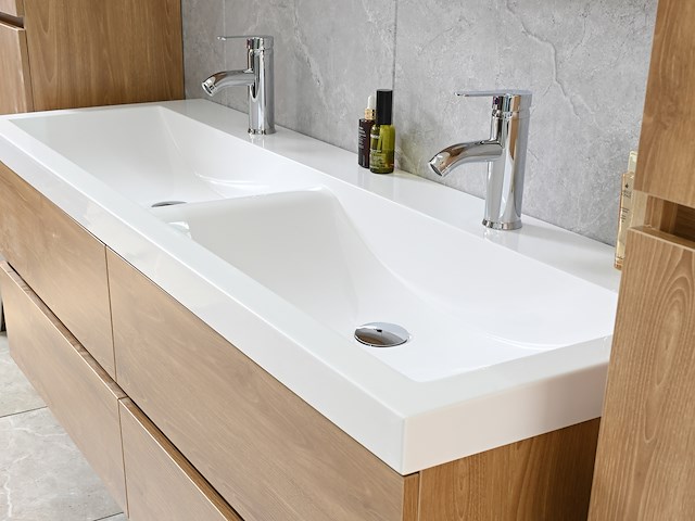 2-persoons badkamermeubel 120 cm natural hout decor - incl. kranen - afbeelding 10 van  56