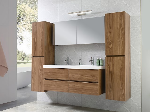 2-persoons badkamermeubel 120 cm natural hout decor - incl. kranen - afbeelding 1 van  56