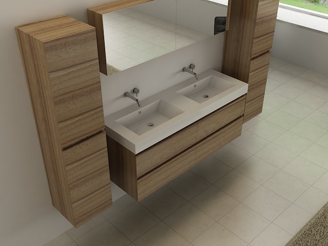 2-persoons badkamermeubel 120 cm natural hout decor - incl. kranen - afbeelding 20 van  56