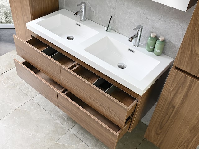 2-persoons badkamermeubel 120 cm natural hout decor - incl. kranen - afbeelding 12 van  56