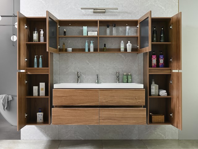 2-persoons badkamermeubel 120 cm natural hout decor - incl. kranen - afbeelding 28 van  56