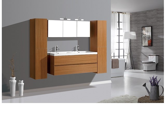 2-persoons badkamermeubel 120 cm natural hout decor - incl. kranen - afbeelding 45 van  56