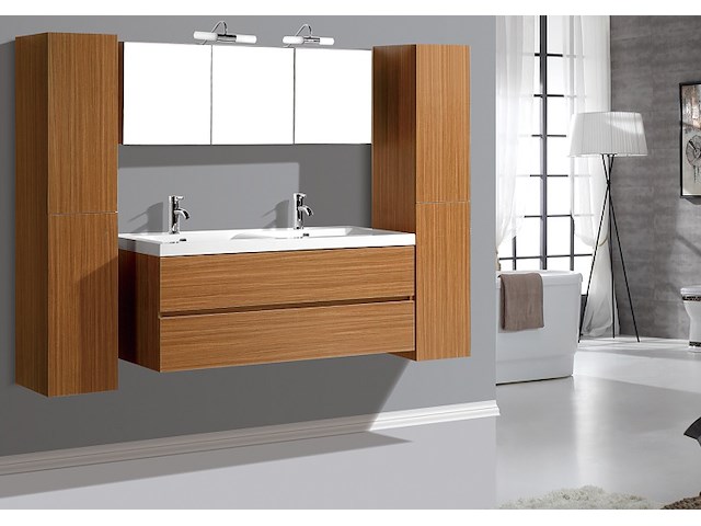 2-persoons badkamermeubel 120 cm natural hout decor - incl. kranen - afbeelding 53 van  56