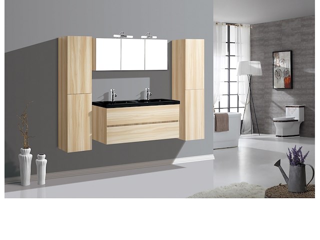 2-persoons badkamermeubel 120 cm natural hout decor - incl. kranen - afbeelding 54 van  56