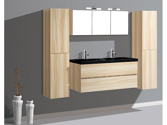 2-persoons badkamermeubel 120 cm natural hout decor - incl. kranen - afbeelding 55 van  56