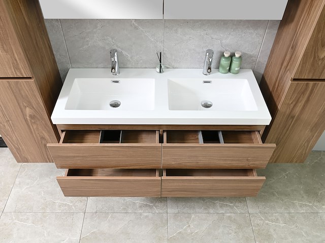 2-persoons badkamermeubel 120 cm natural hout decor - incl. kranen - afbeelding 3 van  12