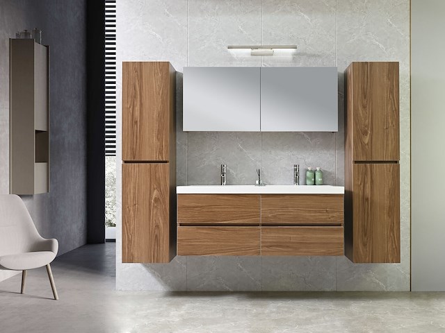 2-persoons badkamermeubel 120 cm natural hout decor - incl. kranen - afbeelding 1 van  12
