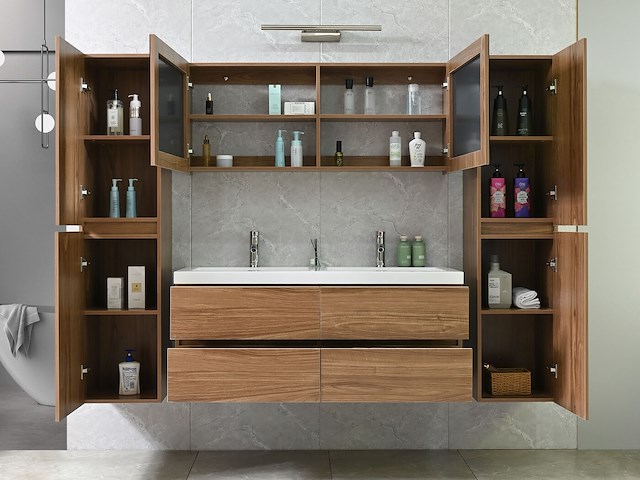 2-persoons badkamermeubel 120 cm natural hout decor - incl. kranen - afbeelding 10 van  12