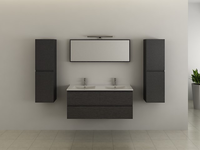 2-persoons badkamermeubel 120cm zwart -hout decor - incl. kranen - afbeelding 1 van  9