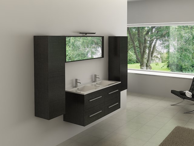 2-persoons badkamermeubel 120cm zwart -hout decor - incl. kranen - afbeelding 6 van  9