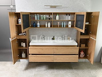 2-persoons badkamermeubel 145 cm licht hout decor - incl. kranen - afbeelding 7 van  12